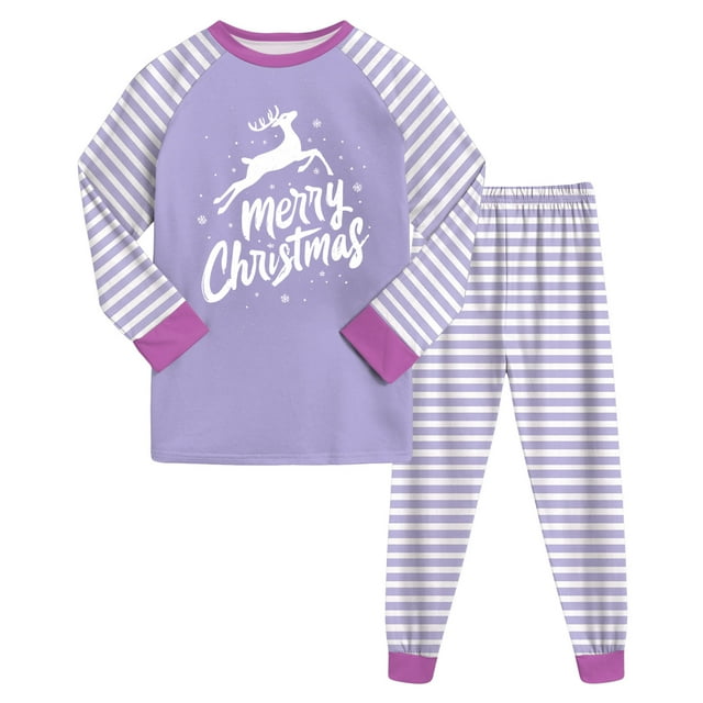Ketyyh-chn99 Pyjama de Fête pour Garçons Ensemble Garçons et Filles Pantalon Long Coupe Régulière Manches Longues Col Rond Imprimé 3D Taille pour 4-5 Ans, Violet Pâle