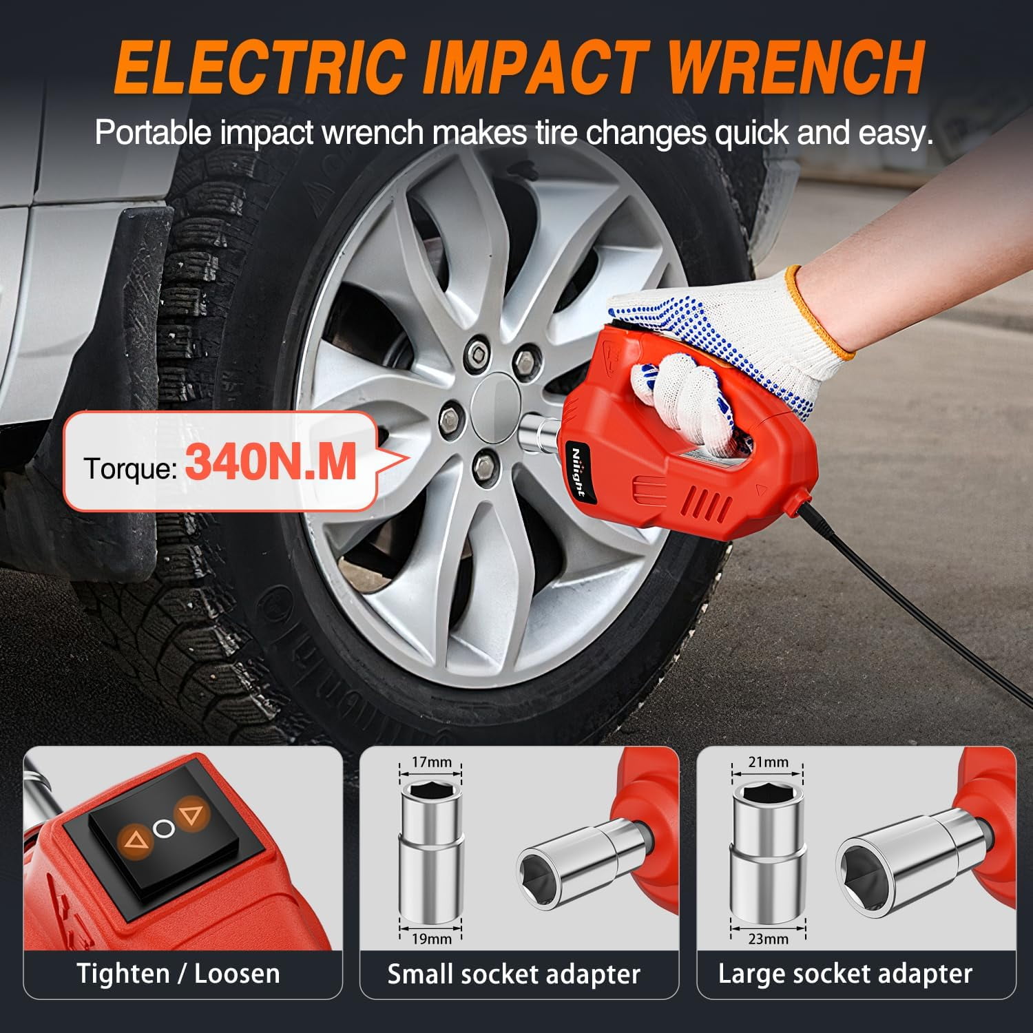 Nilight Electric Car Jack Kit 5 Ton 12V with Impact Wrench, 3 in 1 Portable Electric Floor Jack with Tire Inflator Pump LED Light for SUV Truck Change Tire Garage Repair