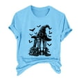thumbnail image 4 of HCURIBAD Shirts for Women, Women's Alphabet Witch Print Crew Neck Tee Halloween T-Shirt, Womens Graphic Tees, Halloween Shirts for Women 1PC Top Sky Blue XL, 4 of 4