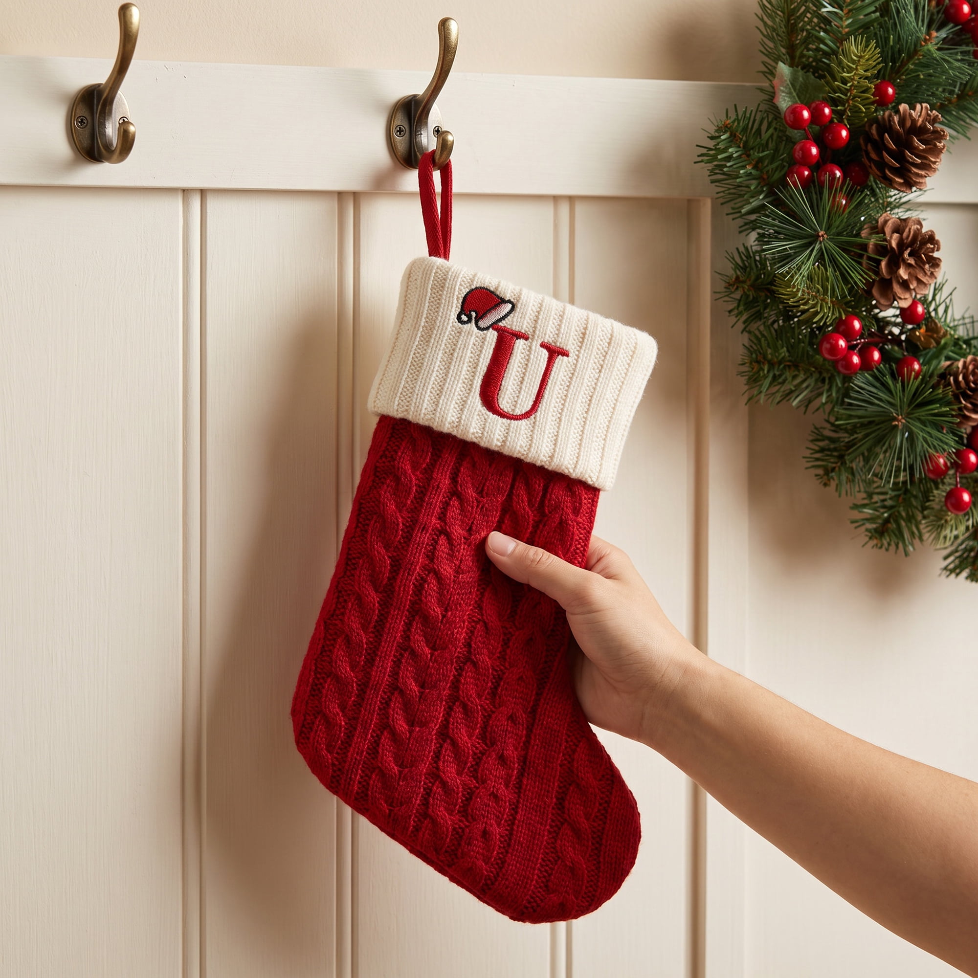 Unique Bargains Cartoon Christmas Luxury Grand Hearth Accent Stocking Letter U 8"