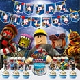 thumbnail image 3 of Roblox birthday party decoration set, equipped with Happy Birthday banners, latex balloons, Cake topper/Supercake topper supplies, 3 of 9