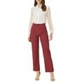 thumbnail image 2 of INSPIRE CHIC Women's Plaid Elastic Waist Button Zipper Straight Leg Long Pants L Red, 2 of 5