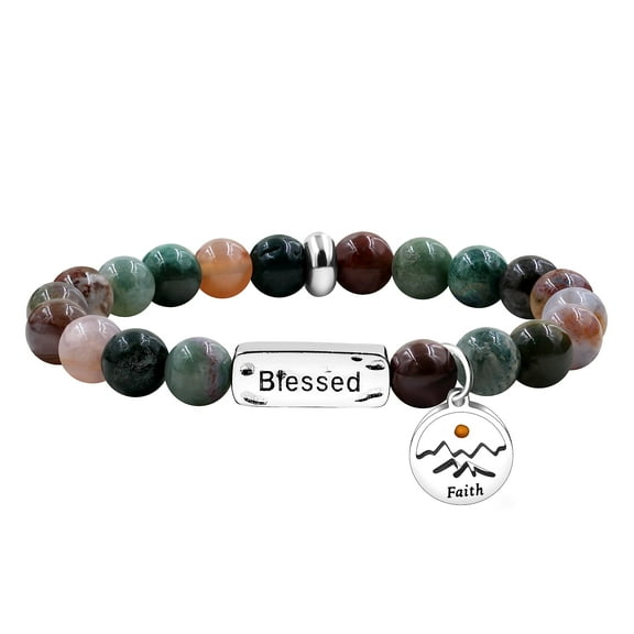 Natural India Agate Stone Beads Blessed Bracelets Handmade Beaded Stretch Bracelets Friendship Gifts for Him Her Y3799