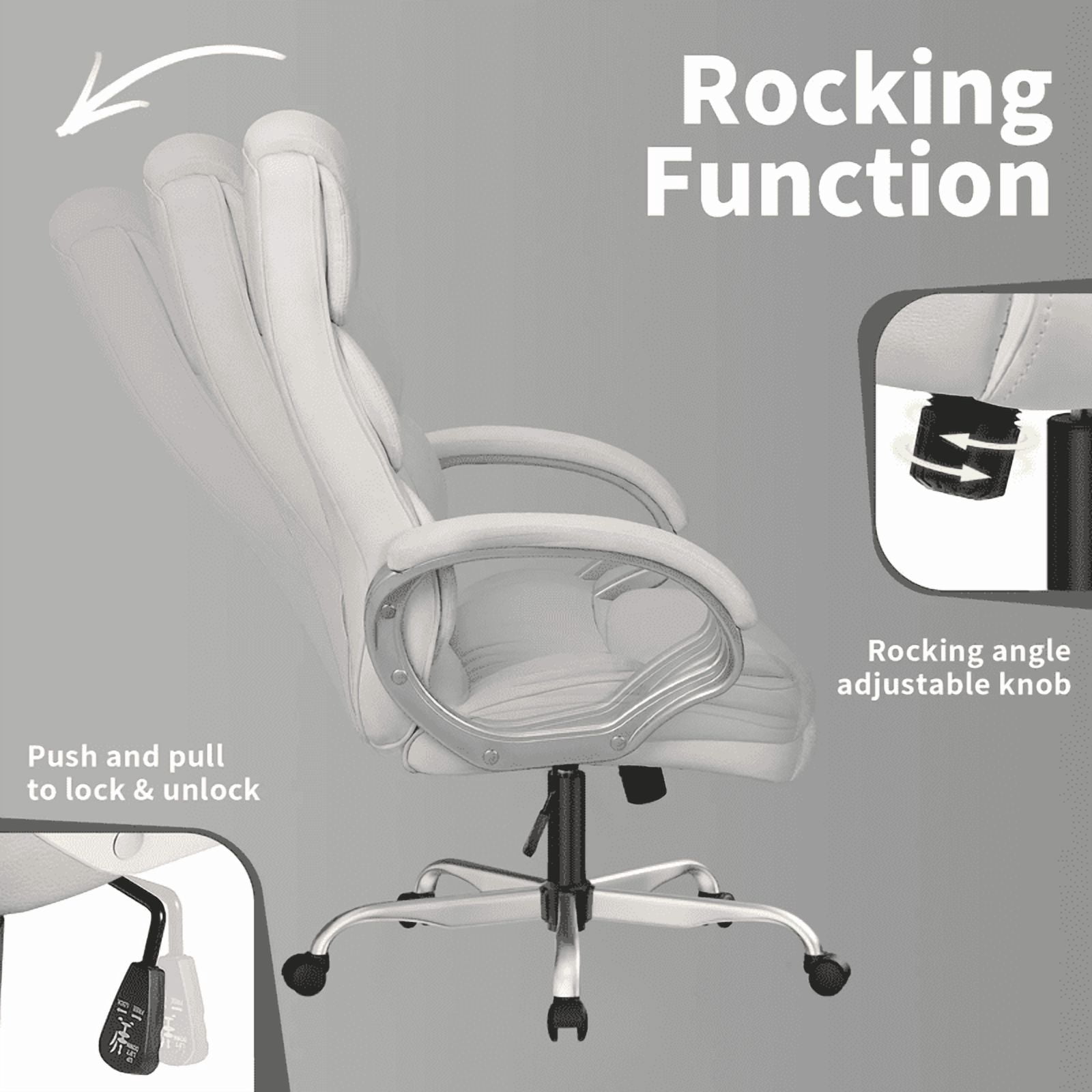Furmax High Back Office Adjustable Ergonomic Desk Padded Armrests Executive PU Leather Swivel Task Chair with Lumbar Support, White