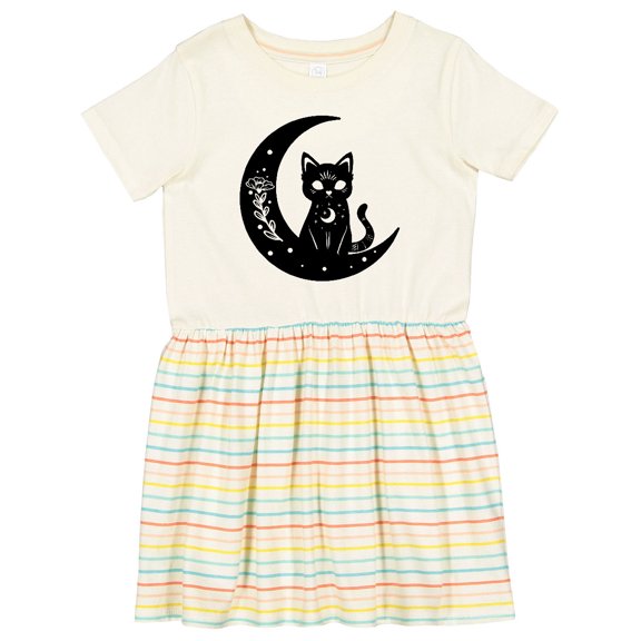 Inktastic Cat on Crescent Moon with Leaves and Stars Girls Toddler Dress