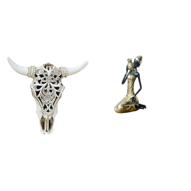 Escultura de pared de calavera,Estatua de resina con cabeza de vaca para decoración de pared y hogar,Adornos de diseño de patrón de decoración de pared de cabeza de vaca,Estatua de la