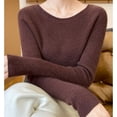 thumbnail image 5 of Vetsdori Womens Brown Sweaters Soft Pullover Casual Solid Crew neck Long Sleeve Trendy Sweaters for Women, 5 of 5
