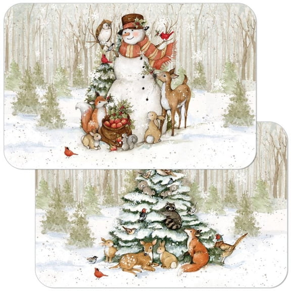 Wipe-Clean Reversible Placemats - Set of 2 - Made in the USA - Winter Forest