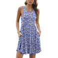 thumbnail image 3 of MLANM Womens Summer Sleeveless Casual Short Dress Floral Beach Swing Sundress with Pockets, XL Dandelion Blue, 3 of 9