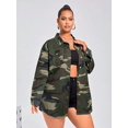thumbnail image 4 of Womens Green Camo Print Denim Jacket With Flap Pocket, 4 of 5