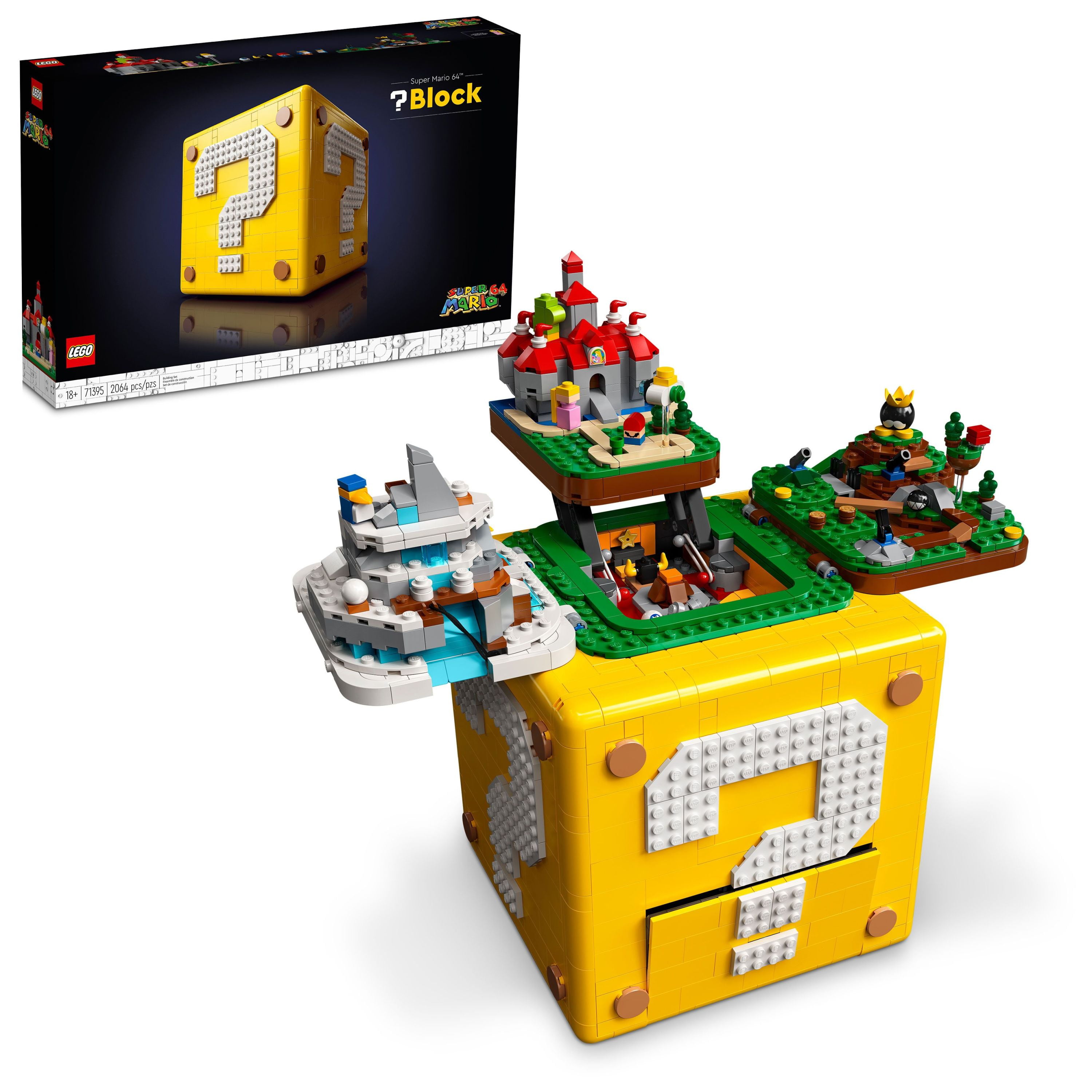 LEGO Super Mario 64 Question Mark Block 71395, 3D Model Set for Adults with Microscale Levels Princess Peach Yoshi Micro - Walmart.com