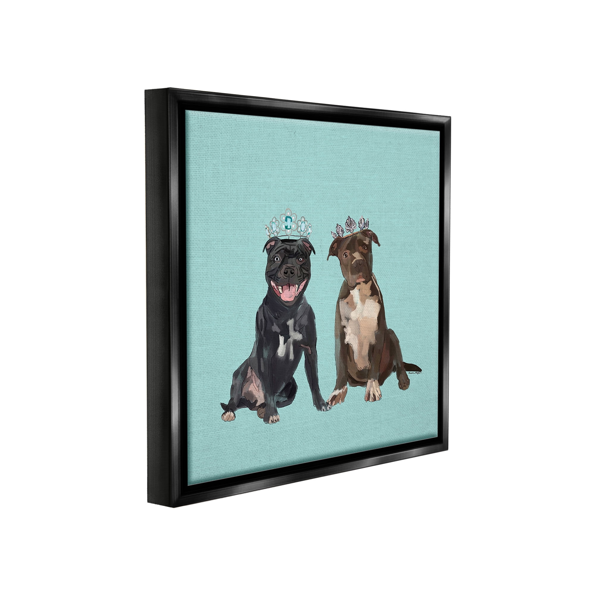 Stupell Industries Royal Pit Bulls with Crowns Animals & Insects Painting Black Floater Framed Canvas Art Print Wall Art, 18 x 18