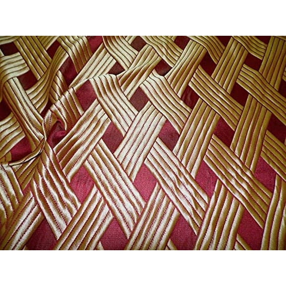 Fabric Robert Allen Beacon Hill Soubrette Garnet Gold Lattice Silk Drapery ZJ18