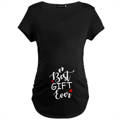 Fancyleo Women Christmas Pregnancy Best Gift Print Pregnancy Mother T Shirt Round Neck Short Sleeve Tee Shirt