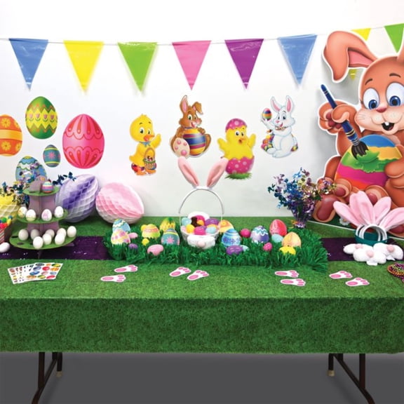 Beistle Grass Printed Disposable Tablecloth - 108'' - Green - Pack of 12