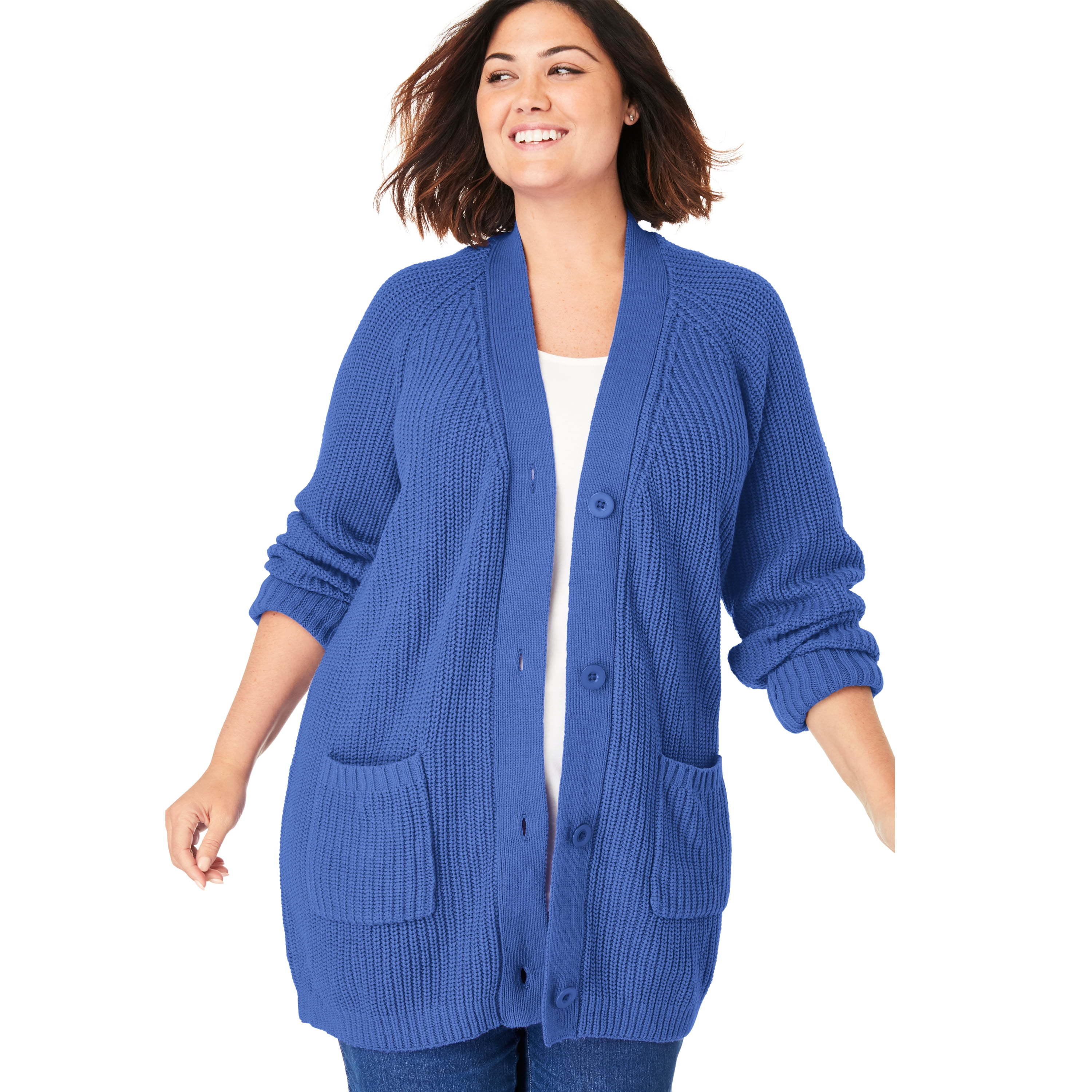 Woman Within - Woman Within Plus Size Long-sleeve Shaker Cardigan ...