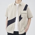 thumbnail image 2 of Lovskoo 2024 Mens Dress Shirts Short Sleeve Lapel Collared Button Dowm Shirts for Men Color Block Casual Loose Shirt Jacket T-Shirt Beige M, 2 of 4