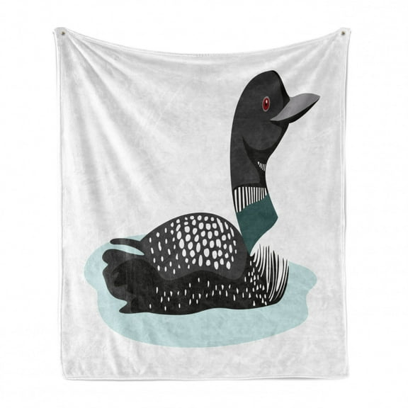 Loon Soft Flannel Fleece Throw Blanket, Digitally Generated Side Graphics of a Loon with Dots and Stripes Animal Pattern, Cozy Plush for Indoor and Outdoor Use, 70" x 90", Multicolor, by Ambesonne