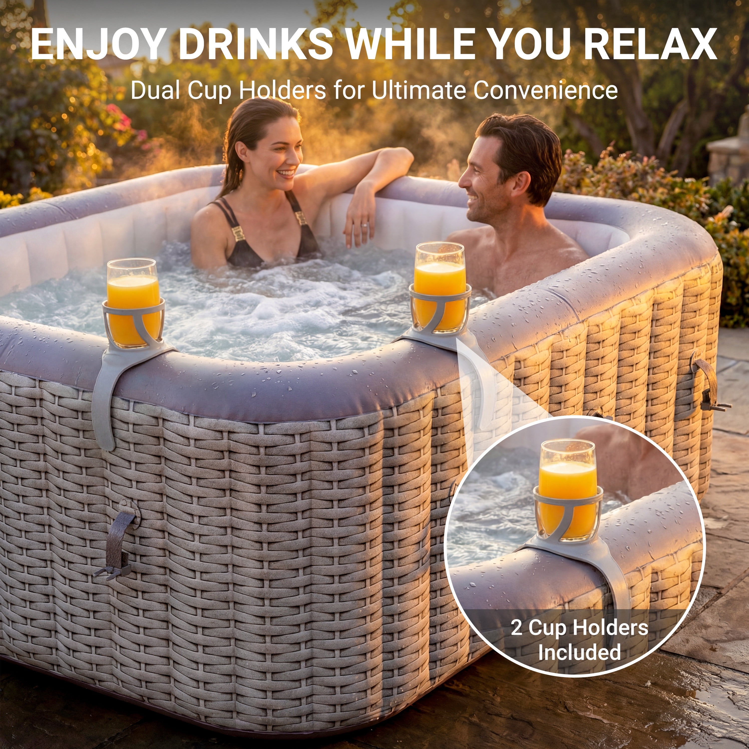 Segmart Inflatable Hot Tub for 4-6 People, Portable Outdoor Spa w/Built-in Pump, Home Spa Tub w/ 130 Bubble Jets, Heating & Filtration System, Includes Cover, Ground Mat & 2 Cup Holders