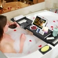 thumbnail image 4 of Wulawindy Bamboo Bathtub Caddy Tray, Expandable Sides Bath Caddy Tray 2 Side Trays Black, 4 of 7
