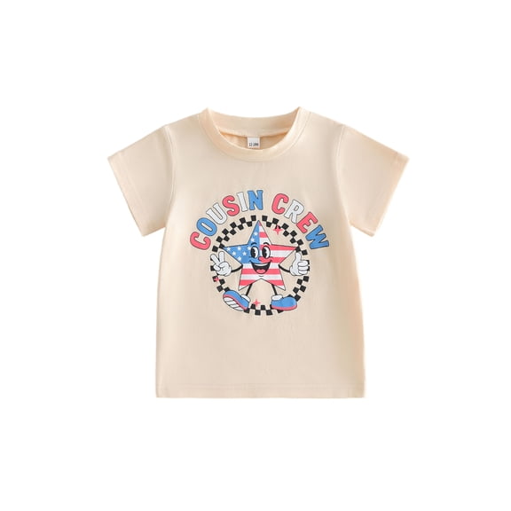 BemeyourBBs Cousin Crew Shirt Romper Baby and Toddler Matching Shirt Outfits Baby Girl Boy 4th of July Outfit Patriot Independence Day Clothes Short Sleeve Letter Star Print Summer T Shirt Top