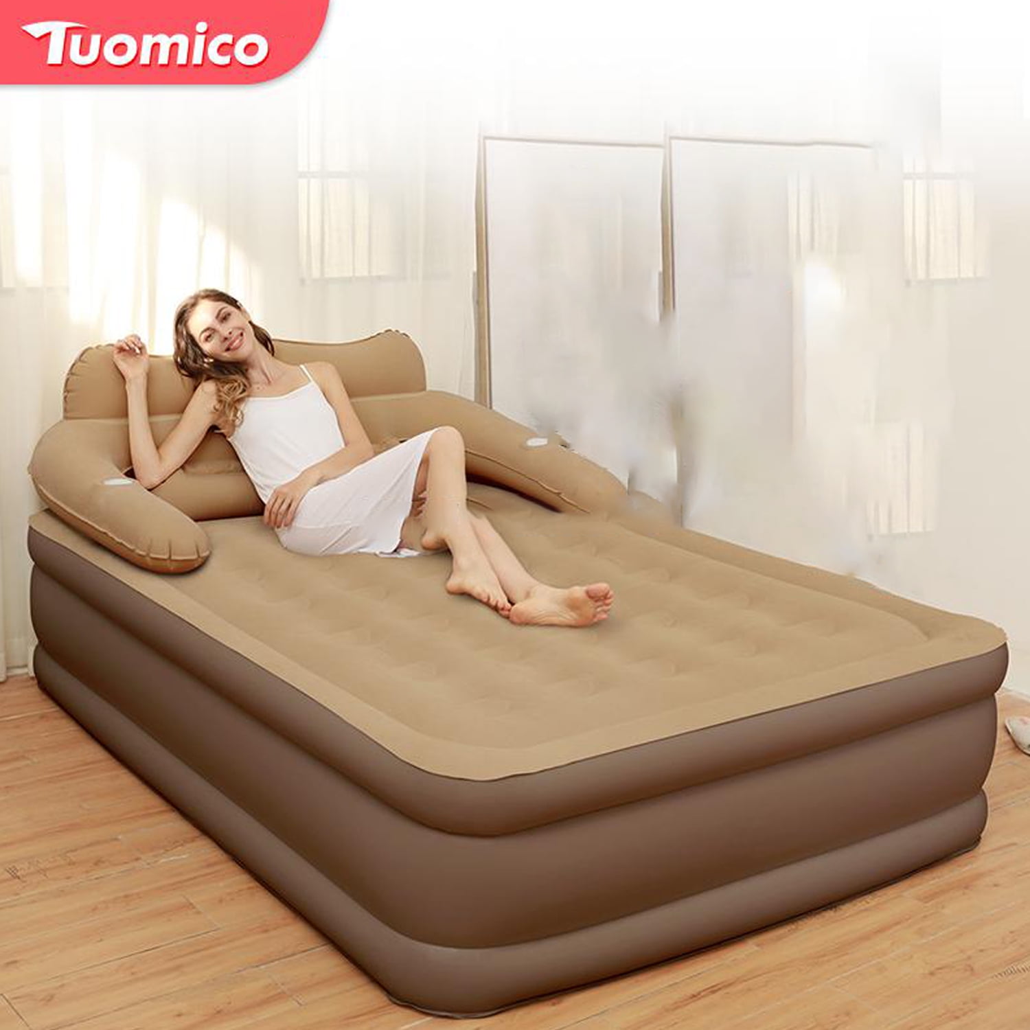 18 inch Queen Air Mattress, Inflatable Airbed with Builtin Pump for