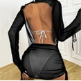 thumbnail image 6 of Swimsuit Coverup for Women Bikini Draped Front Drawstring Knot Backless Mesh Without Lingerie Mini Dress Beach Wrap Bikini Shiny Wraps Swimwear Bathing Suits, 6 of 7