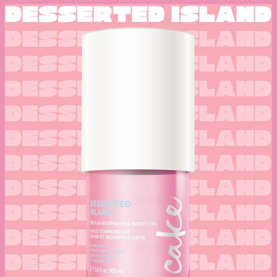 Cake Beauty Huile pour le corps, Desserted Island - Huile corporelle riche et nourrissante - Parfum ensoleillé et doux - 3.4 Fl Oz / 100 mL