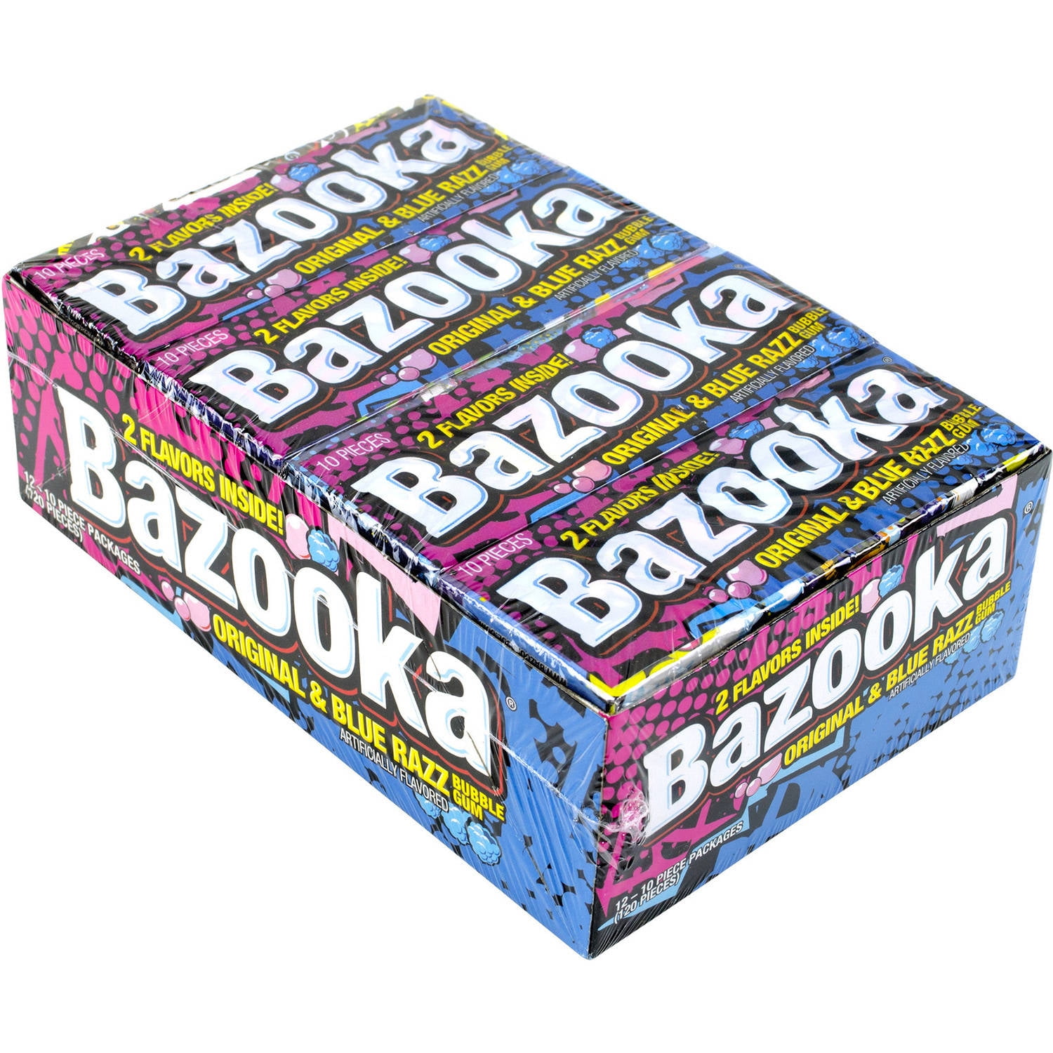 Bazooka Original & Blue Raspberry Bubble Gum Wallet Packs, 10 pc, 12