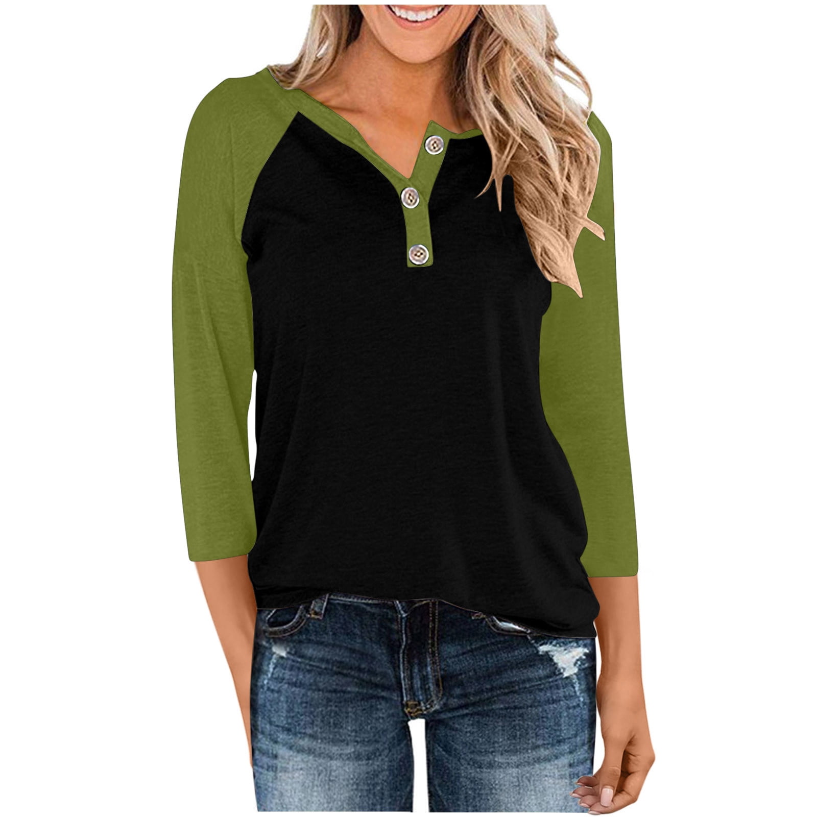 Women's Tops Under $10 Free Shipping Fashion Tees Casual Crewneck 3/4 Sleeve Loose T Shirt Ladies Blouses Shirts