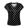 thumbnail image 4 of YMNXA Womens T Shirts Short Sleeve V Neck Polka Dot Print Slim Fit Fashion Soft Breathable Tee Top For Casual Daily Wear,Black,XXL, 4 of 4