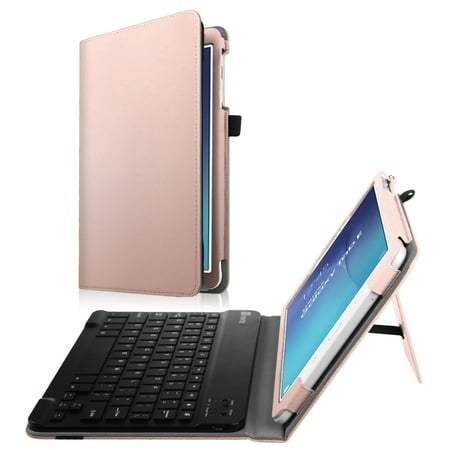Tablet Swivel Keyboard Case Fintie Case for Samsung Galaxy Tab E 9.6 Tablet - Smart Slim Shell Cover with Removable Bluetooth Keyboard, Rose Gold ()
