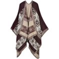 thumbnail image 1 of Hweilai Women's Color Block Shawl Wrap Cardigan Plus Size Poncho Cape Open Front Long Winter Coat, 1 of 1