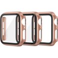 thumbnail image 1 of 3 Pack Hard PC Case Compatible with Apple Watch Series 6 / SE / 5/4 44mm Women Men, Overall PC Case Slim Tempered Glass Screen Protector Protective Cover for Apple iWatch 44mm SE Rose Gold, 1 of 5