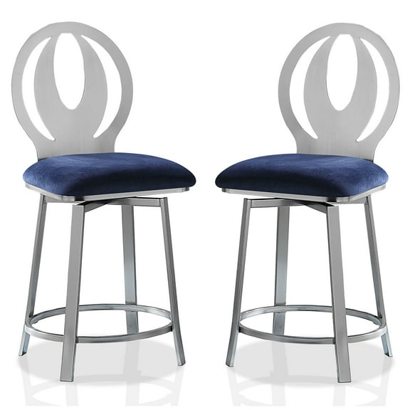 Furniture of America Harper Metal Counter Stool-Set of 2, Navy, 24-in