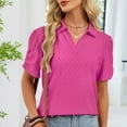 thumbnail image 5 of Aobny Eyelet Teacher Shirt Polo Womens Tops Short Sleeve Hot Pink Pullover Collared Work Shirts for Women,L, 5 of 8