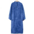 thumbnail image 4 of Fartey Womens Fleece Warm Robe with Hooded Soft Comfy Zipper Long Bathrobes Fashion Solid Color Long Sleeve Bathrobe with Pockets Plush Night Dressing Loungewear Blue M, 4 of 5