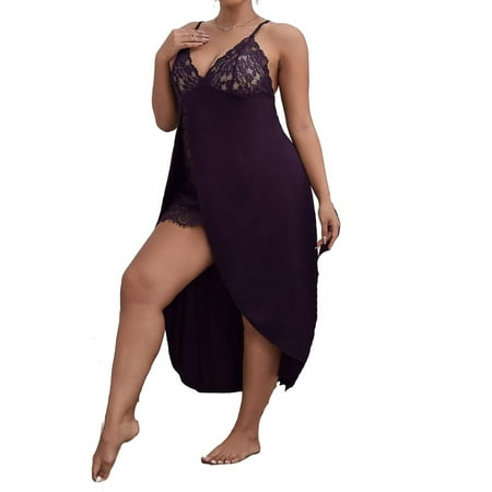 

Sexy Plain Spaghetti Strap Slip Dress Purple Sleeveless Plus Size Nightgowns & Sleepshirts