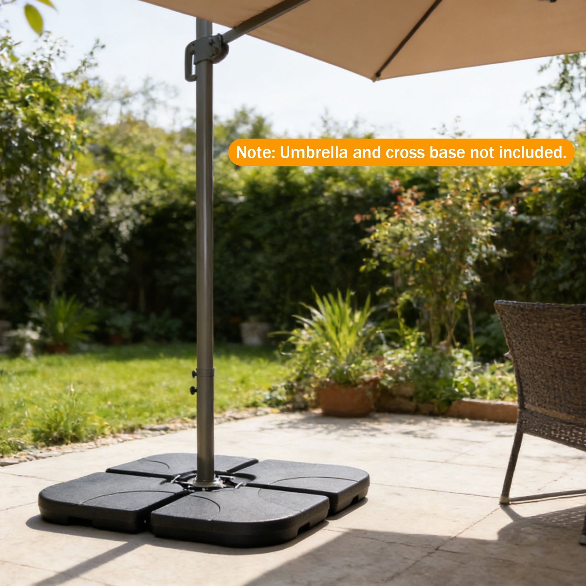 RocVanc Cantilever Offset Umbrella Base Heavy Duty Outdoor Umbrella Stand Base, Sand/Water Filled 4-Piece Plastic Patio Umbrella Base for Garden, Poolside, Black