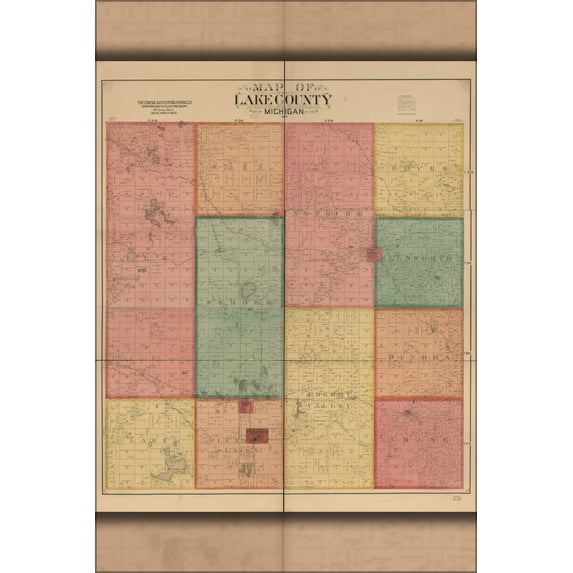 24"x36" Gallery Poster, Map of Lake County, Michigan 1900