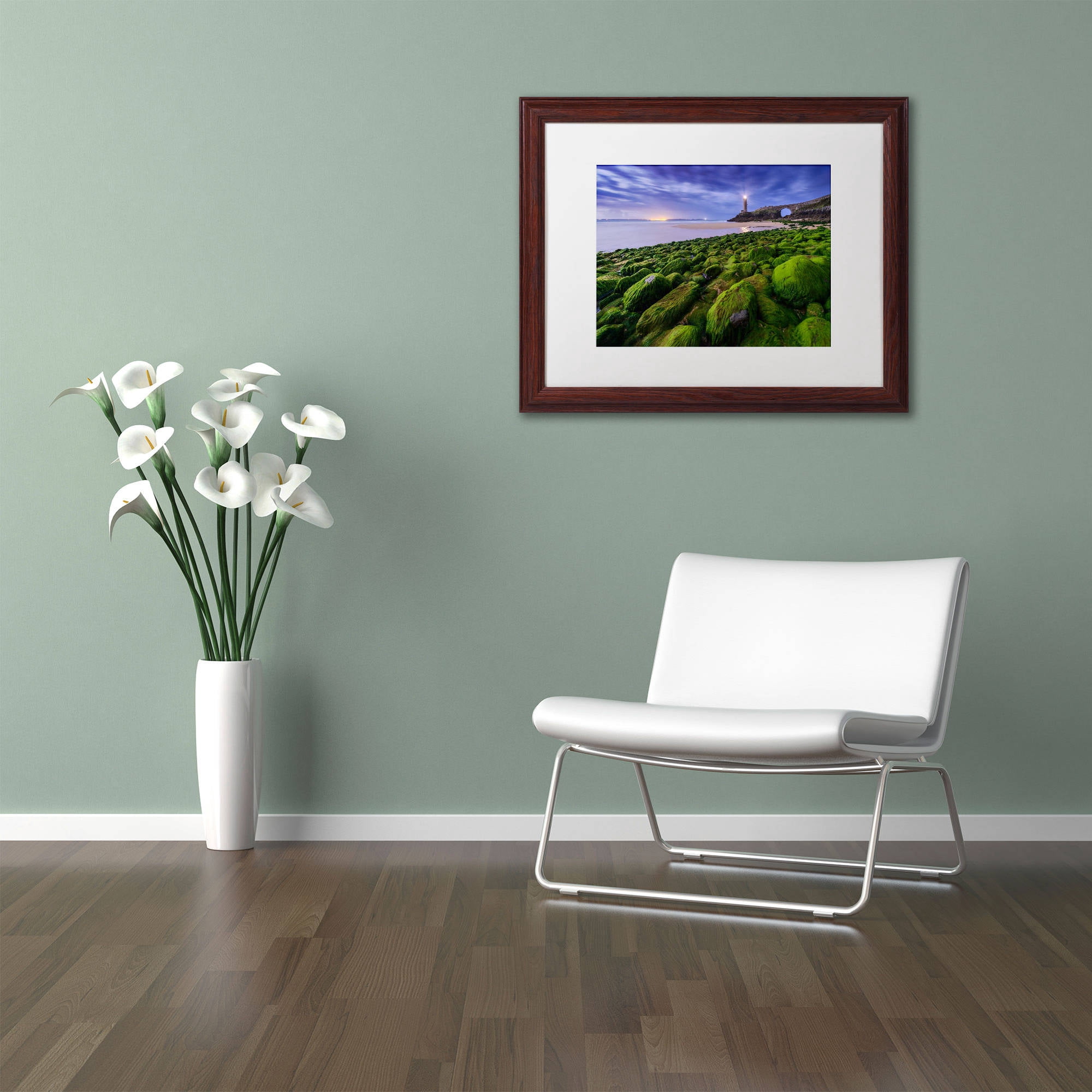 Trademark Fine Art "Full Moon in Brittany" Canvas Art by Mathieu Rivrin, White Matte, Wood Frame