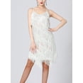 thumbnail image 3 of Kaerm Women's 1920s Flapper Dress Spaghetti Straps Sequin Fringe Latin Dance Dress Party Dancewear White XXL, 3 of 6