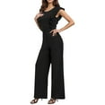 thumbnail image 2 of Women's High Waist Ruffled Wide Leg Jumpsuit Elegant Romper with V Neck and Long Sleeves Comfortable Stretchy Fabric for Casual Outings, 2 of 8