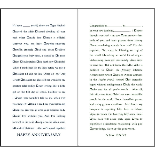 Quiplip Funny Fill-in-The-Blank Anniversary and New Baby Cards, 6-Pack (QL0212PCK)
