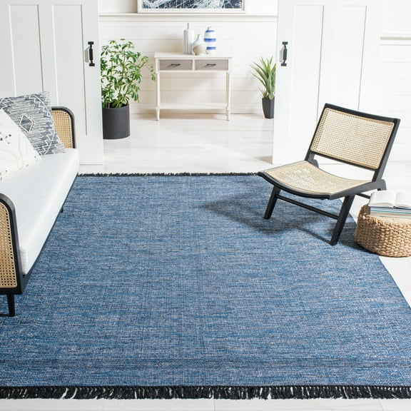 SAFAVIEH Montauk Kelsey Distressed Cotton Area Rug, Blue/Black, 4' x 6'