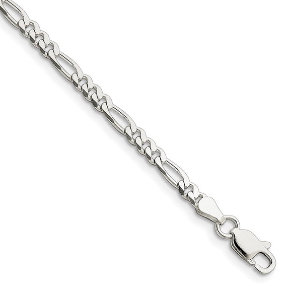 White Sterling Silver chain Men's Figaro 9 in 3.5 mm
