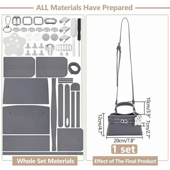 DIY Handmade Bucket Bag Making Kits Imitation Leather Crossbody Handbag Making Set DIY Women Handbag Sewing Craft Material Kit for DIY Craft Bag Making Accessories 7.8x2.7x4.7 Inch Gray
