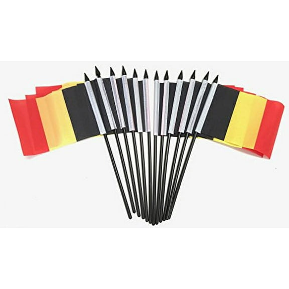 Pack of 12 4"x6" Belgium Polyester Miniature Office Desk & Little Table Flags, 1 Dozen 4"x 6" Small Mini Hand Waving Stick Flags (Flags Only)
