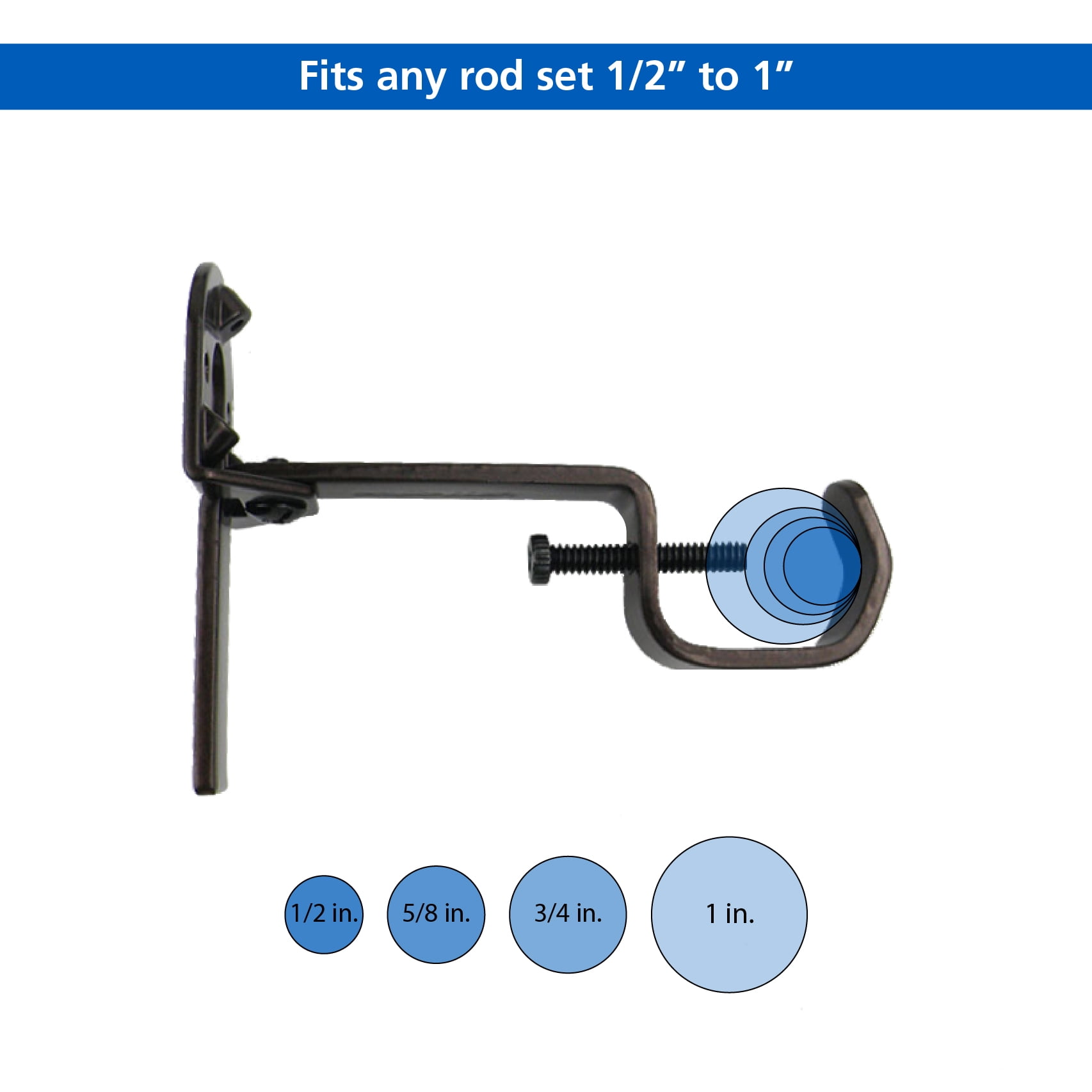 (2 pack) Mainstays SwiftSet™ No Drill Bronze 1/2-1" Curtain Rod Brackets, 2 Count
