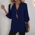 thumbnail image 5 of LNWUY Cotton Linen Shirts Blouse Womens Casual V Neck Long Sleeve Blouse Lightweight Vacation Work Tunic Linen Shirt Tops Blue M, 5 of 9